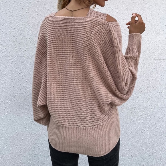 Boho Pink Floral Lace Knit Sweater Top Minimalist - Picture 4 of 5